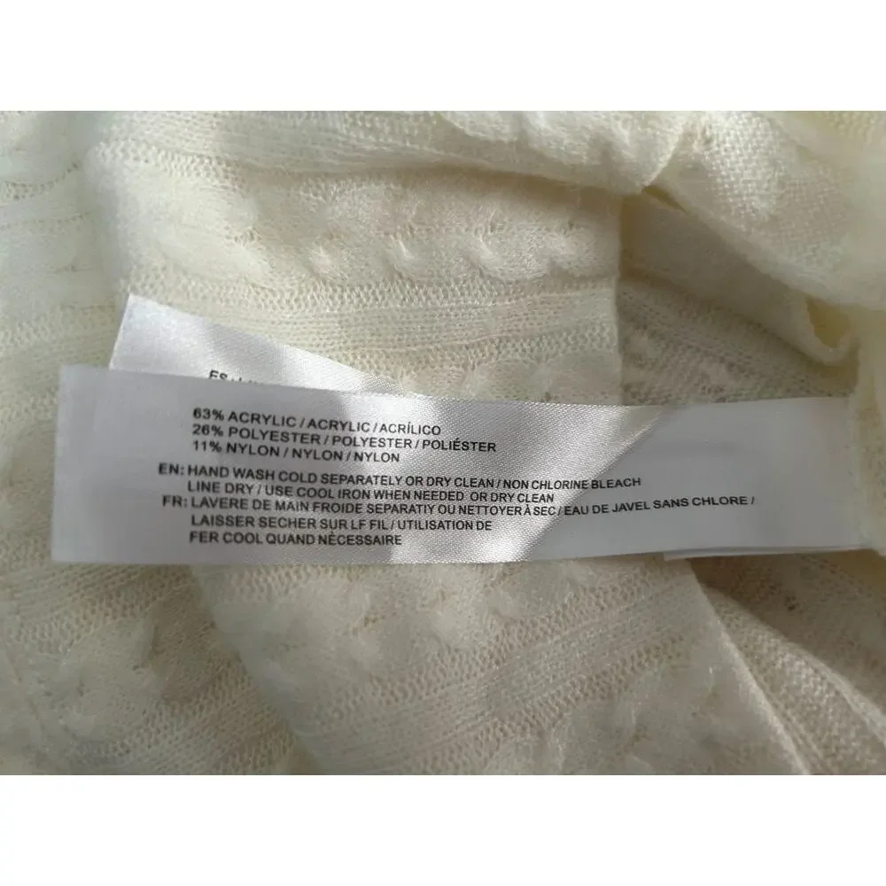 NWT B.O G. Cropped Crew Neck Balloon Sleeves Cable Stitch Ivory Sweater-Small - Picture 5 of 10